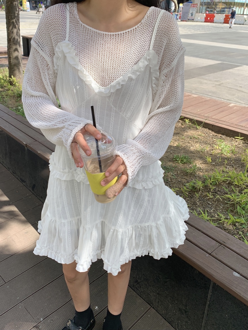 지금 재고 있음 한국 chic 여름 흑인과 백인 양면 착용 슬립 드레스 달콤함 레이스 패치워크 디자인 센스 슈퍼 요정