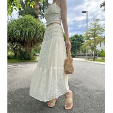 批发已出货 韩国chic时尚套装夏季肌理感吊带背心高腰半身<b class='q'>长裙</b>两件套