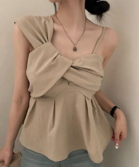 있음 선적 한국 chic 십자가 불규칙 디자인 센스 비틀림 캐미솔 셔츠 슬립 여성 셔츠