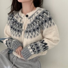 批发已出货 韩国chic秋冬北欧复古费尔岛<b class='q'>短款</b>毛衣<b class='q'>开衫</b>