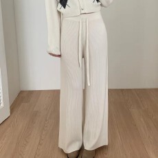 批发已出货 韩国chic秋冬新款针织裤女高腰垂感百搭宽松打底裤拖地裤
