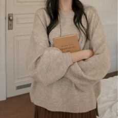 批发已出货韩国chic秋冬圆领毛衣宽松慵懒保暖套头中<b class='q'>长款</b>开叉厚<b class='q'>针织</b>衫