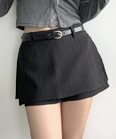 있음 선적 한국 chic 정장 반신 스커트 다용도 스트라이프 한 마디 노출 방지 바지 벨트 포함