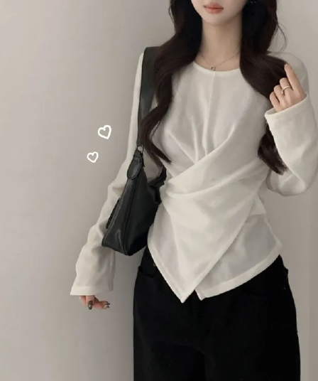 있음 선적 한국 chic 이른 가을 다용도 디자인 센스 십자가 표지 고기 불규칙 얇은 스타일 티셔츠 맨위