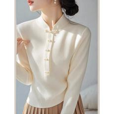 批发新中式轻国风半<b class='q'>高领</b><b class='q'>毛衣</b>打底衫女内搭洋气春秋冬季盘口针织衫