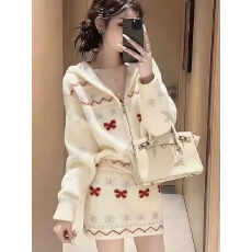 批发秋冬季氛围感穿搭套装女2025新款时尚针织费尔岛<b class='q'>毛衣</b>短裙两件套装