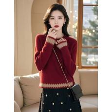 批发2026新年战衣今年流行漂亮慵懒高级感韩系宽松酒红色套头厚<b class='q'>毛衣</b>女