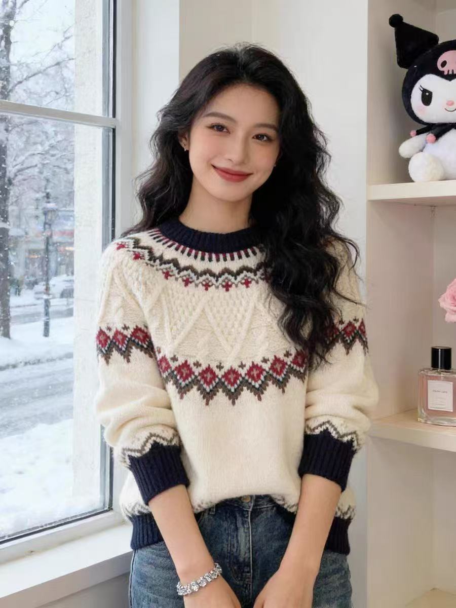 슬림해 보이는 한 부서 다용도 디자인 센스 고급 센스 2026 가을 겨울 새로운 프랑스식 맨위 긴팔 니트 스웨터 여성 스웨터