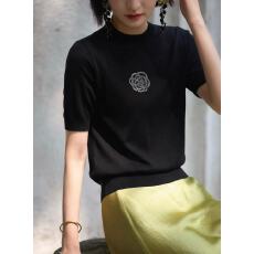 批发2026新款夏季<b class='q'>山茶花</b>曲珠圆领针织衫短袖<b class='q'>t</b>恤衫女上衣