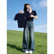 批发极简风灰色翻领纽扣针织短袖<b class='q'>T</b><b class='q'>恤</b>女2026新款夏韩系漂亮设计感上衣