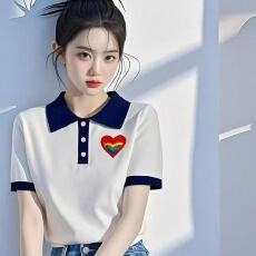 批发2026夏季新品文艺风爱心设计polo衫夏季女式短袖t恤