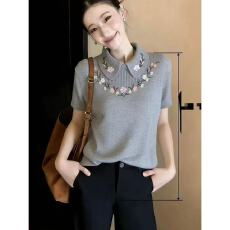 批发法式翻领花朵刺绣针织衫女2026夏季<b class='q'>新款</b>高级感气质女士漂亮上衣潮