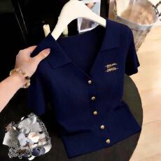 批发轻奢风复古翻领短袖针织衫女2026夏季<b class='q'>新款</b>设计感修身显瘦气质上衣