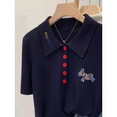 批发韩系藏蓝色彩虹小马POLO领冰丝短袖2026新款独特别致流行<b class='q'>大码</b>上衣