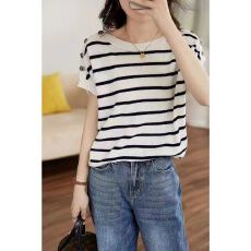 批发い跨越时空的经典之美法式时髦条纹宽松连肩袖针织套衫ELZY4