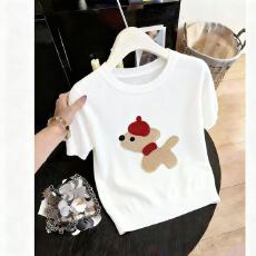 批发2026夏季精致少女慵懒风软糯绣花小狗图案圆领女白色卡通针织衫