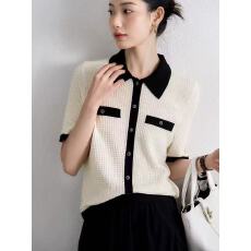 批发专属款笑涵阁 可水洗绵<b class='q'>羊毛</b> 春夏优雅小香肌理拼色针织<b class='q'>开衫</b>女