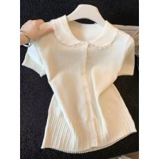 批发2026设计感蕾丝花边拼接翻领短袖T恤女夏季新款小个子上衣