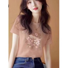 批发韩版氛围感穿搭正肩圆领短袖T恤女2026夏季新款休闲百搭时尚上衣