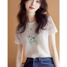批发2026超仙蝴蝶印花短袖t恤<b class='q'>女士</b>夏季新款气质显瘦白色冷淡系高级感