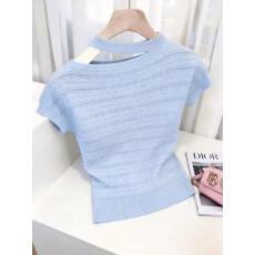 批发韩系独特别致镂空针织衫女夏新款气质通勤打底衫洋气短袖<b class='q'>毛衣</b>上衣