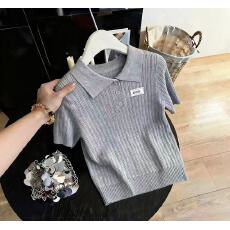 批发韩系刺绣polo领短袖针织衫女夏季新款小个子显瘦上衣