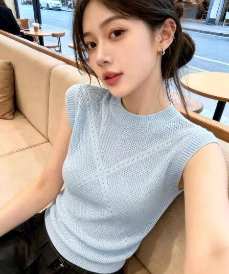 한 부서 라운드 넥 홀로우 아웃 얇은 스타일 민소매 조끼 니트 스웨터 여성 2026 여름 새로운 몸매 가꾸기 슬림해 보이는 외국 가스 맨위