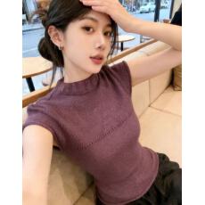 批发夏季新款圆领温柔<b class='q'>甜美</b>软糯短袖T恤上衣女设计感百搭休闲打底衫女