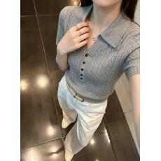 批发老钱风麻花V领polo衫短袖女夏季2026新款修身显瘦针织T恤正肩上衣