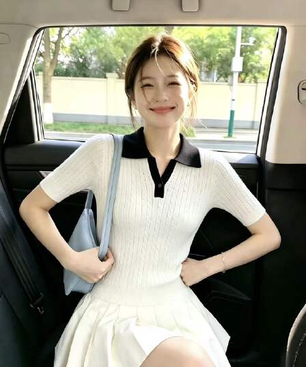 프랑스식 출퇴근 바람 검정색 배색 POLO 칼라 니트 스웨터 2026 여름 새로운 몸매 가꾸기 슬림해 보이는 반팔 맨위 여성