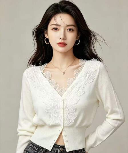 이른 가을 레이스 레이스 니트 스웨터 여성 2026 새로운 작은 샤넬 스타일 V넥 무거운 작업 디자인 센스 허리 수축 오픈 가디건 맨위