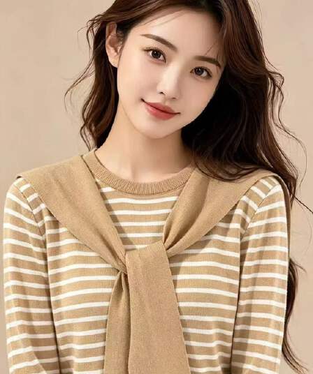 느긋한 바람 배색 스트라이프 니트 스웨터 숄 투피스 세트 스웨터 여자 가을 겨울 루즈핏 슬림해 보이는 캐주얼 기본 셔츠