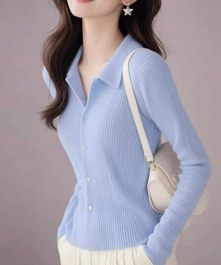 POLO 칼라 파란색 니트 오픈 가디건 고유 한 아름다운 맨위 여성 2025 새로운 폭발 패션 구덩이 기사 양모 스웨터 서비스
