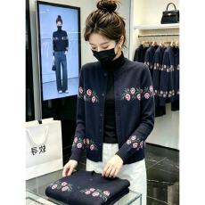 批发复古花卉刺绣圆领针织开衫女秋季新款时尚洋气长袖百搭毛衣外套潮