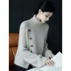 法式高领开叉毛衣女秋冬新款高级感慵懒风宽松显瘦百搭针织衫上衣