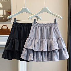 批发大码女装夏季胖mm休闲百搭<b class='q'>棉麻</b>舒适荷叶边蛋糕裙减龄显瘦A字短裙