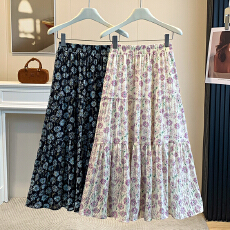 批发大码女装胖夏季MM时尚复古百搭洋气减龄显瘦中长碎花半身裙A字裙