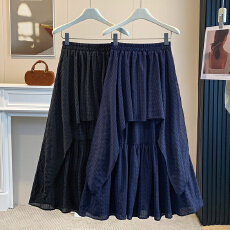 批发大码女装胖MM复古百搭假二件宽松显瘦遮胯设计感不规则舒适半身裙