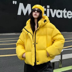 批发<b class='q'>冬</b>季短款连帽羽绒服女2025年新款小个子宽松加厚面包服外短外套