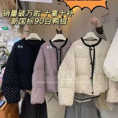 批发2025冬新韩系<b class='q'>甜美</b>波点拼丝绒羽绒服女加厚减龄保暖外套