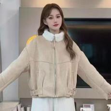 批发小众设计感温柔风立领长袖女2025冬季新款宽松加绒加厚夹克短外套