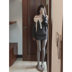 批发已到货 巨好看的早秋裙子针织一字肩打底短款连衣裙<b class='q'>新款</b><b class='q'>短裙</b>女装