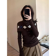 批发已到货 格纹设计长袖开衫披肩针织衫女套装毛衣<b class='q'>外套</b>秋上衣