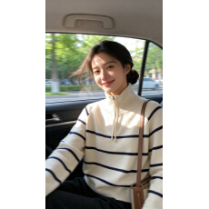 批发已到货  半拉链高领针织衫秋冬季条纹保暖长袖毛衣<b class='q'>休闲</b>显瘦学院