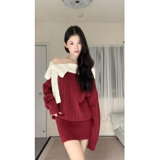 批发已到货 新年的<b class='q'>秋</b>冬裙子针织一字肩打底短款连衣裙新款短裙女装