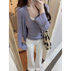 批发已到货 春秋针织开衫<b class='q'>外套女</b>长袖薄款挂脖背心紫色设计感两件套