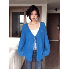 批发已到货 镂空薄款针织开衫女春夏季蓝色罩衫<b class='q'>防晒</b>空调衫宽松上衣