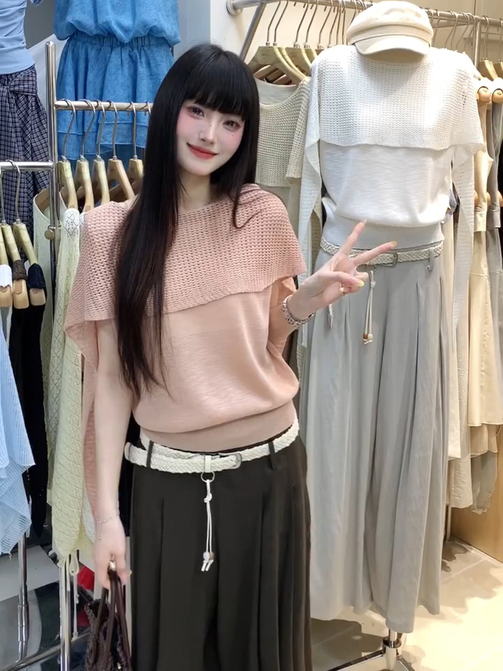 있음 도착 여름 일반 섹션 패션 슬림해 보이는 풀오버 털 니트 스웨터 루즈핏 종류 여성 의류 반팔 디자인 센스