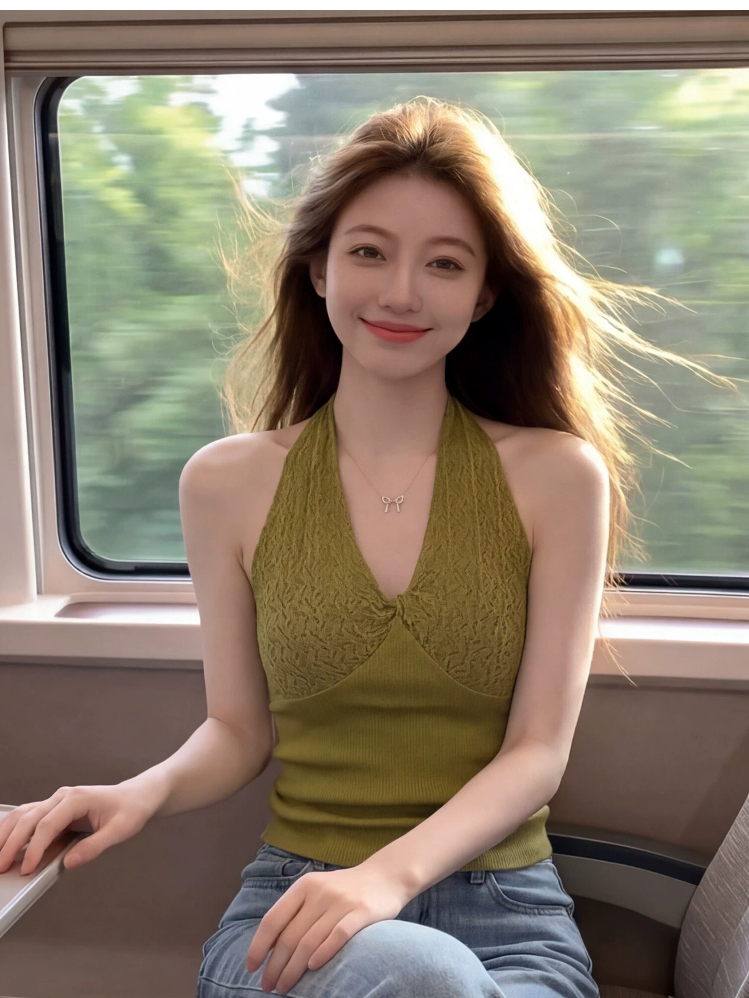 있음 도착 녹색 행침 목 작은 슬링 조끼 여성 여름 핫걸 착용 가져 가라. 디자인 센스 외출용 민소매 아름다움 뒤쪽에 의류