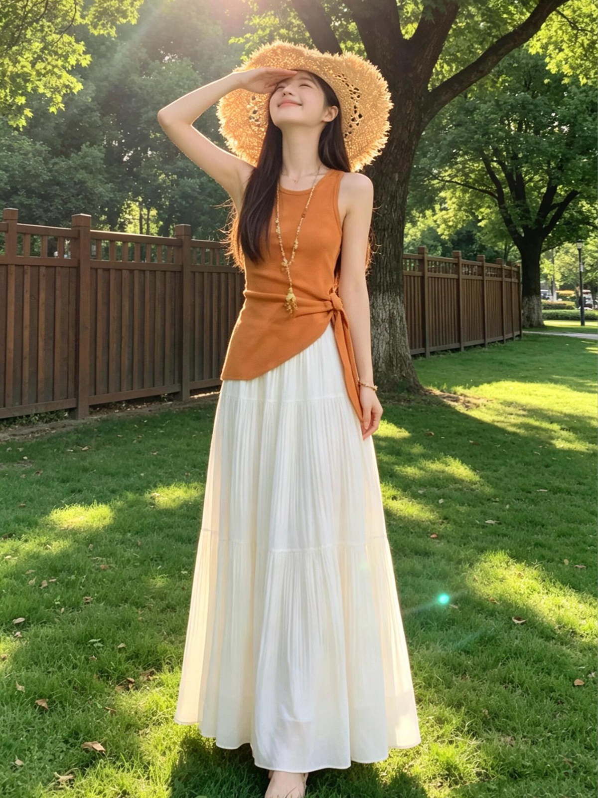 있음 도착 여름 프랑스식 품격 라운드 넥 니트 스웨터 조끼 여성 트임 스트랩 허리 수축 맨위 반신 스커트 여성